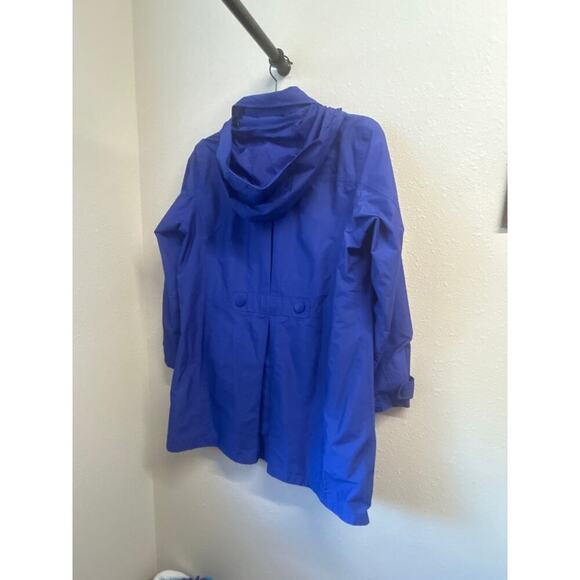LL Bean Blue Hooded Long length button up lined Rain Coat Jacket pockets Size M - Picture 8 of 8